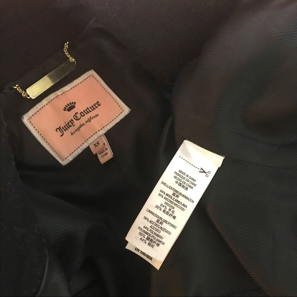 Juicy Couture black wool leather gold hardware zipper zip up long peacoat jacket - Picture 8 of 8
